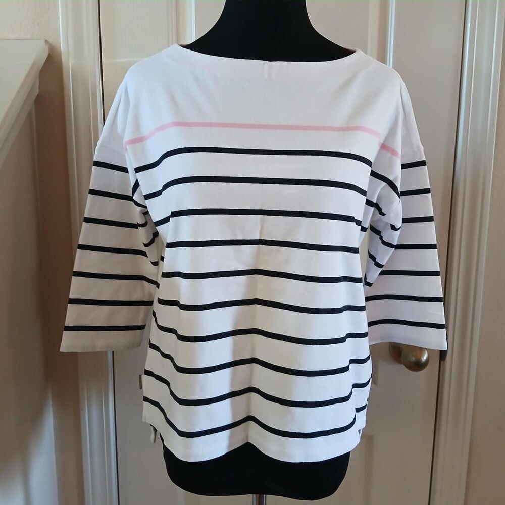 Lauren Ralph Lauren Boat Neck Nautical Striped Top 3/4 Sleeves S Old Money Basic